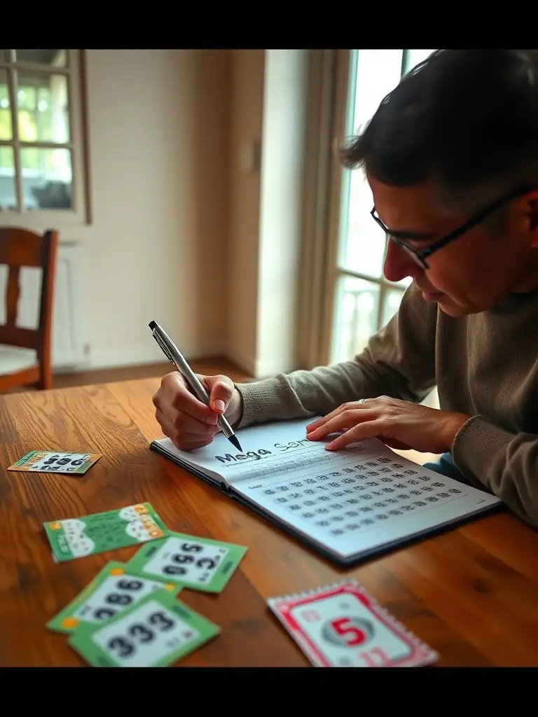 A person carefully selecting their lucky numbers on the SwissWin lottery entry form, with various lottery options displayed.